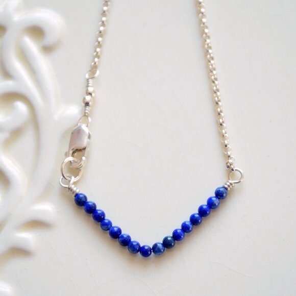 Lapis Lazuli Gemstone Chevron Bracelet in Sterling Silver - Picture 2 of 5